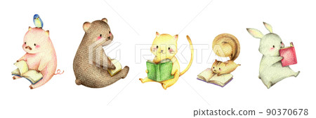 A set of animals to read Hand-painted colored pencil drawings A set of animals to read Hand-painted colored pencil drawings 90370678