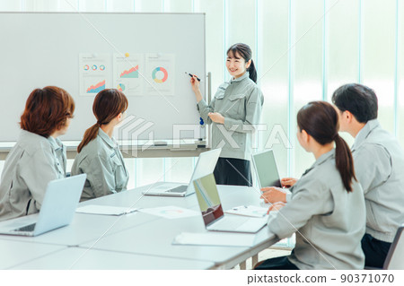 Factory workers holding presentations and seminars 90371070