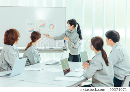 Factory workers holding presentations and seminars Factory workers holding presentations and seminars 90371071