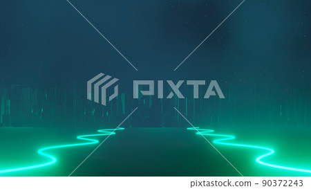 3d render of Cyber punk night city landscape concept. Light glowing on dark scene. Night life. Technology network for 5g. Beyond generation and futuristic of Sci-Fi Capital city and building scene. 3d render of Cyber punk night city landscape concept. Light glowing on dark scene. Night life. Technology network for 5g. Beyond generation and futuristic of Sci-Fi Capital city and building scene. 90372243