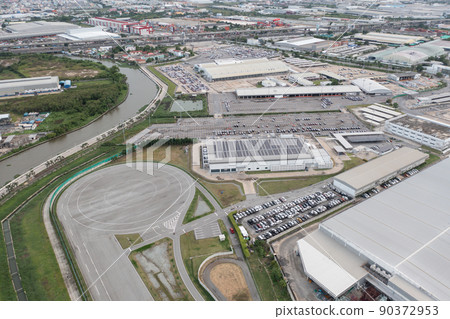 Aerial top view of new cars parking for sale stock lot row, dealer inventory import and export business commercial worldwide, Automobile and automotive industry distribution logistic global transport Aerial top view of new cars parking for sale stock lot row, dealer inventory import and export business commercial worldwide, Automobile and automotive industry distribution logistic global transport 90372953