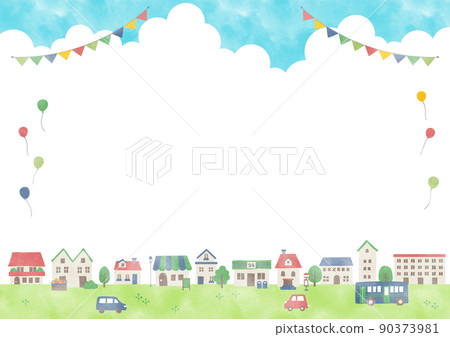 水彩夏日繁華住宅區框架 水彩夏日繁華住宅區框架 90373981