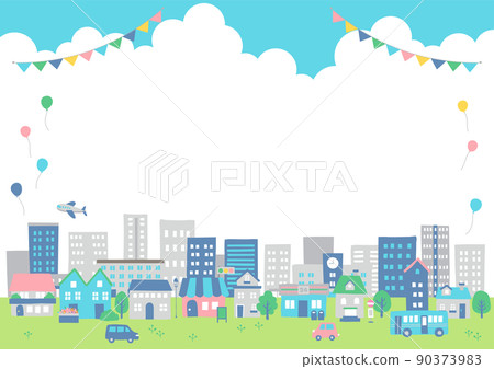 熱鬧的夏日住宅區框架 熱鬧的夏日住宅區框架 90373983