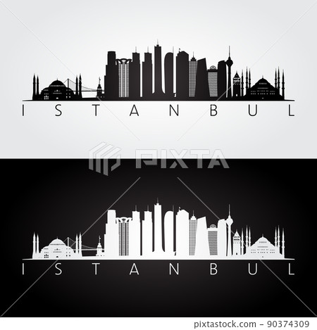 Istanbul skyline and landmarks silhouette 90374309