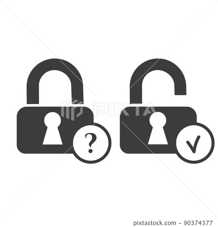 Forgot the password to unlock the phone, to log in. Open and closed lock, black silhouettes. Flat vector illustration 90374377