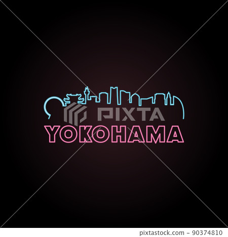 Yokohama skyline neon style.  90374810