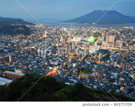 Night view aerial view near Kagoshima Central Station from the forest of Takeoka Park 90375709