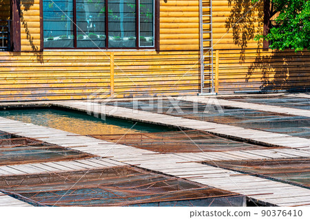 aquaculture installations with fish cages on a fish farm 90376410