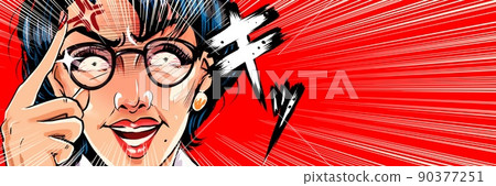 A monster parent education mom's American comic style color illustration wearing glasses suddenly A monster parent education mom's American comic style color illustration wearing glasses suddenly 90377251