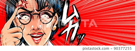 A monster parent education mom's American comic style color illustration wearing glasses suddenly A monster parent education mom's American comic style color illustration wearing glasses suddenly 90377255
