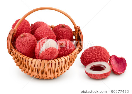 lychee fruit in wicker basket isolated on white background with full depth of field lychee fruit in wicker basket isolated on white background with full depth of field 90377453