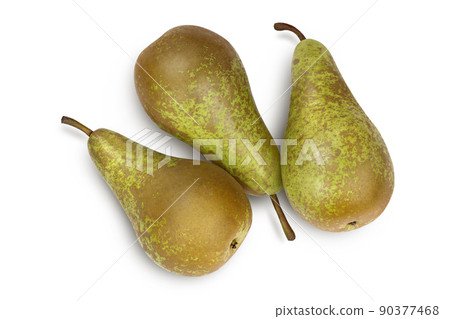 Green conference pear isolated on white background with full depth of field. Top view. Flat lay 90377468