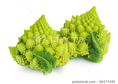 Romanesco broccoli cabbage or Roman Cauliflower isolated on white background with full depth of field 90377495