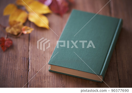 秋季閱讀圖像書籍和落葉 90377690