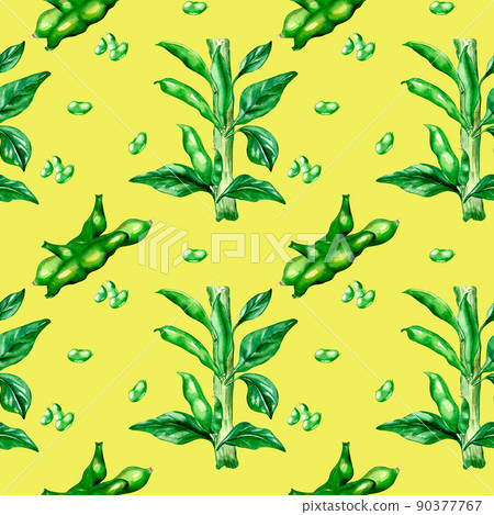 Plant green beans, haricot watercolor seamless pattern 90377767