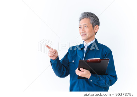 Elderly man in work clothes to check safety Elderly man in work clothes to check safety 90378793