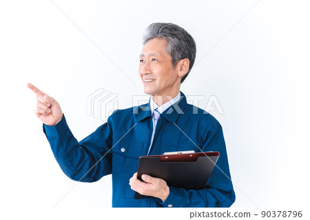 Elderly man in work clothes to check safety 90378796