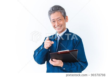 Elderly man in work clothes to check safety 90378798