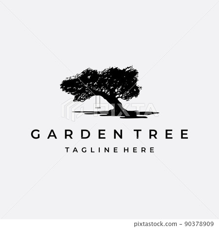 Tree with a Swing Logo Design Vector Illustration 90378909