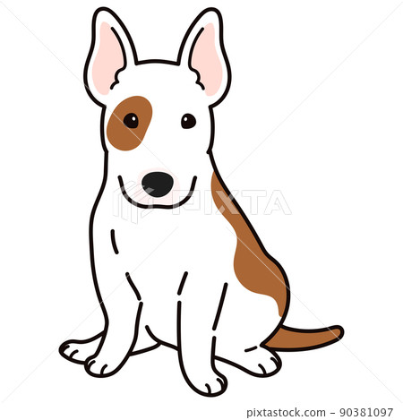 一隻簡單而可愛的鬥牛梗的插圖，正面坐著，有一條主線 90381097