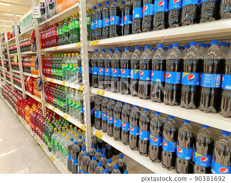 Soft drinks, Pepsi, Fanta Sprite, sale in supermarkets 90381692