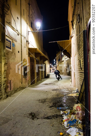 Morocco city Marrakech night cityscape Bikes on quiet alleys Morocco city Marrakech night cityscape Bikes on quiet alleys 90382207