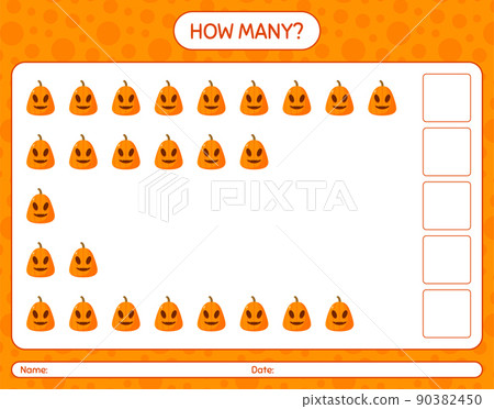 How many counting game with jack o' lantern. worksheet for preschool kids, kids activity sheet 90382450