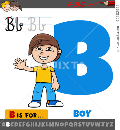 letter B from alphabet with cartoon boy character 90382963