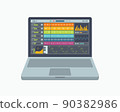 A notebook with a fictional application for creating, production  and mixing music. 90382986