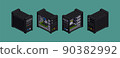 Workstation in pixelart style in isometric projection from four sides 90382992