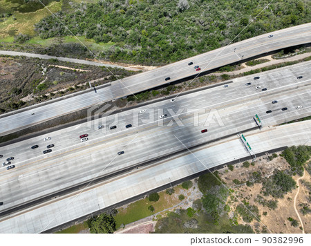 Aerial view of highway interchange and junction, San Diego Freeway interstate 5 90382996