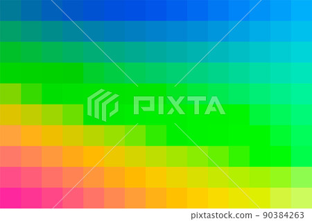 Gradient background from multicolors squares. Abstract rainbow of colors, space for your design or text. A backing of green and blue and purple and red and orange and yellow mosaic squares. Vector 90384263