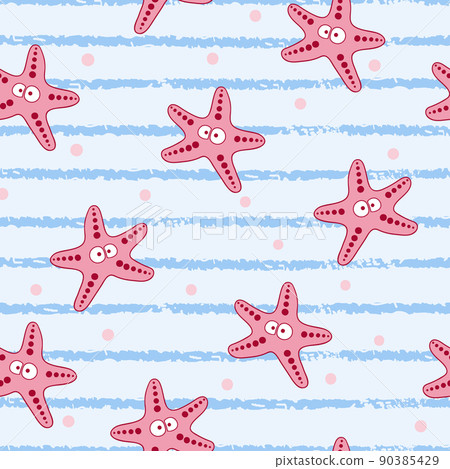 Seamless striped sea pattern with cute starfish - Stock Illustration ...