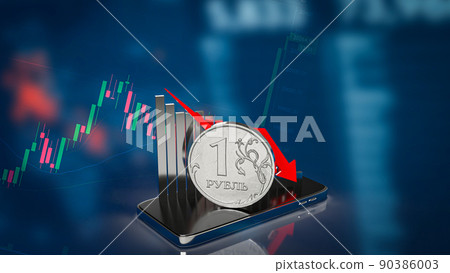 The one ruble coin on mobile phone for business or petroleum concept 3d rendering The one ruble coin on mobile phone for business or petroleum concept 3d rendering 90386003