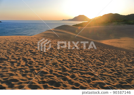 [鳥取縣]日出時的鳥取沙丘 90387146