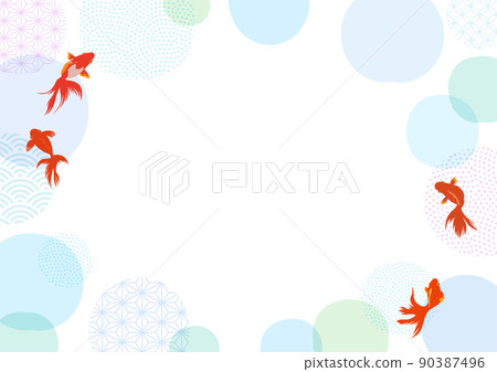 Watercolor summer goldfish background, frame 90387496