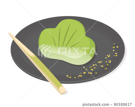 Illustration of Japanese sweets placed on a black plate 90388617