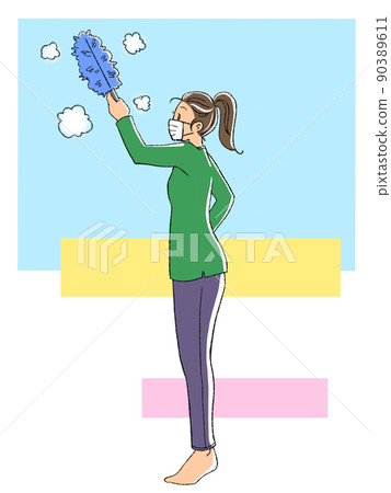 戴面具清潔的女人（有背景） 90389611
