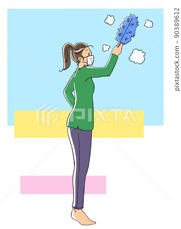 戴面具清潔的女人（有背景） 90389612
