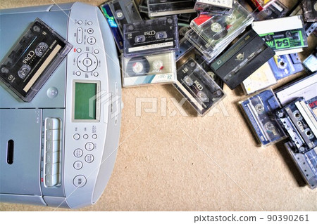 Radio cassette player and a large amount of cassette tape 90390261