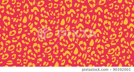 Leopard pink and yellow seamless pattern. Animalistic print for fabric, paper. Vector hand-drawn background Leopard pink and yellow seamless pattern. Animalistic print for fabric, paper. Vector hand-drawn background 90392001