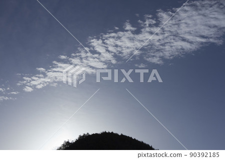 End of March Morning sky and mountain silhouette 90392185