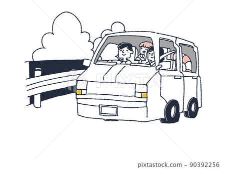 Family driving to the sea Comical handwritten person vector, warm line drawing 90392256