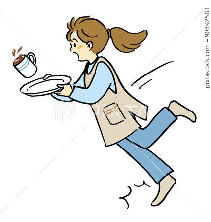 Illustration of a person who trips and drops a coffee cup 90392581