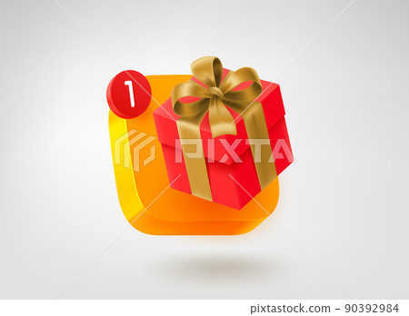 Holiday gift box button. 3d vector mobile application icon Holiday gift box button. 3d vector mobile application icon 90392984