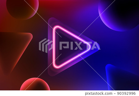 Abstract vector background with glowing neon circle and triangles. 3d vector 90392996