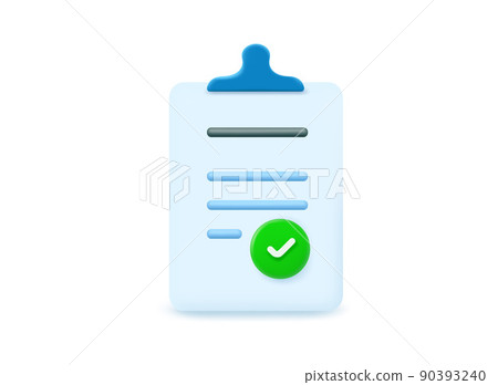 Clipboard with text and check icon. 3d vector illustration Clipboard with text and check icon. 3d vector illustration 90393240