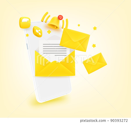 Sending and receiving messages via modern mobile phone. 3d vector illustration 90393272