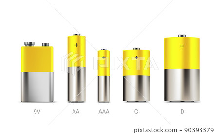 Different size realistic batteries set isolated on white background. 3d vector clipart Different size realistic batteries set isolated on white background. 3d vector clipart 90393379