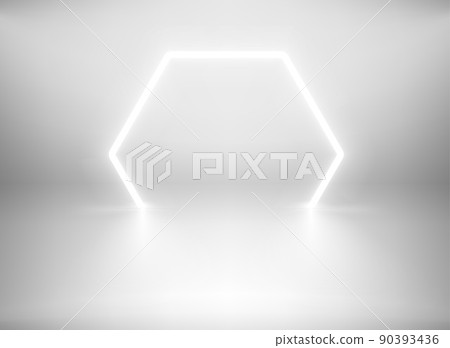 White interior with neon illumination. 3d vector showcase template White interior with neon illumination. 3d vector showcase template 90393436